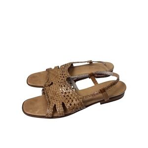 Sesto Meucci Tan Woven Leather Slingback Sandals Italy 11 N Flat 90s Huarache